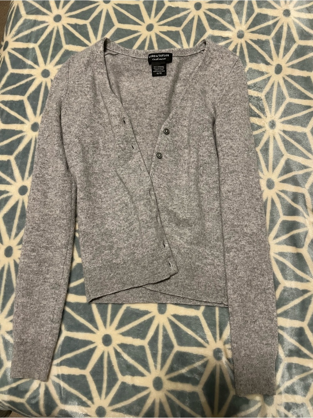 Lord & Taylor Light Gray V-Neck Button-Front Cardigan